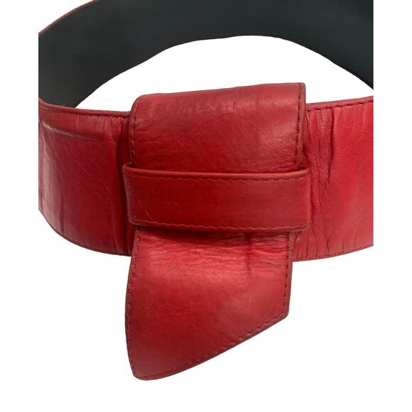 80s Red Leather Wide Waist Belt Avant Garde Fiocchi Italy Snaps main image 8